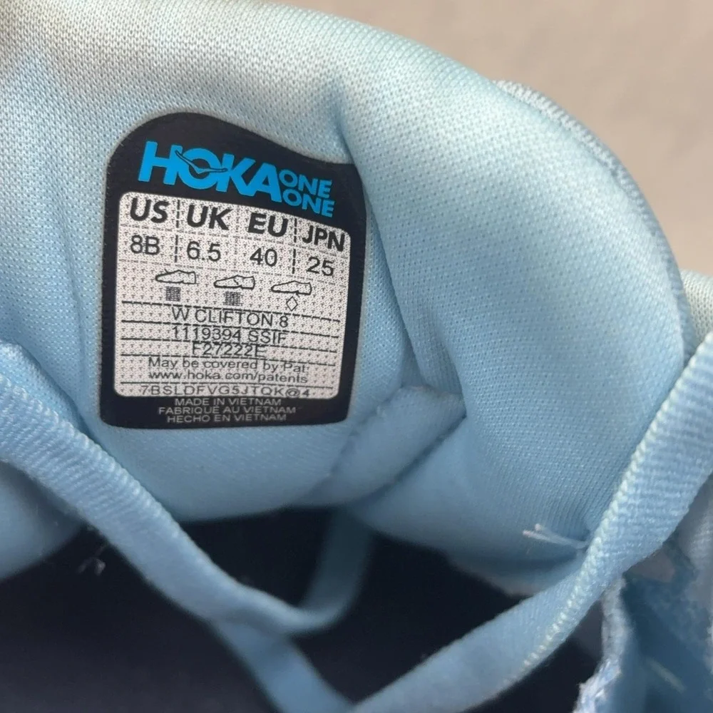 Hoka One One Clifton 8 Shoes Womens Size 8 Blue Running Sneakers‎ 1119394 SSIF